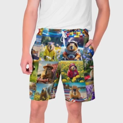Мужские шорты 3D Коллаж капибар на отдыхе летом
