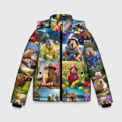 Зимняя куртка для мальчиков 3D Коллаж капибар на отдыхе летом