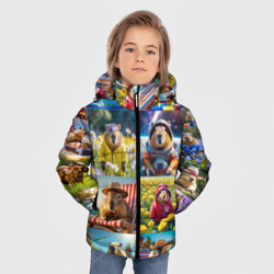 Зимняя куртка для мальчиков 3D Коллаж капибар на отдыхе летом - фото 2