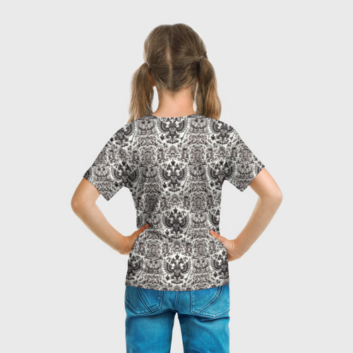 Детская футболка 3D с принтом Паттерн герба России на белом фоне, вид сзади #2