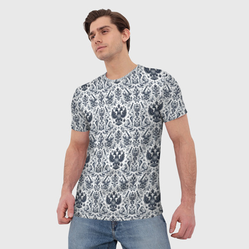 Мужская футболка 3D с принтом Греб России паттерн, фото на моделе #1