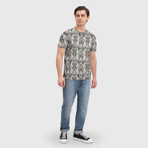 Мужская футболка 3D с принтом Греб России черный и белый паттерн, вид сбоку #3