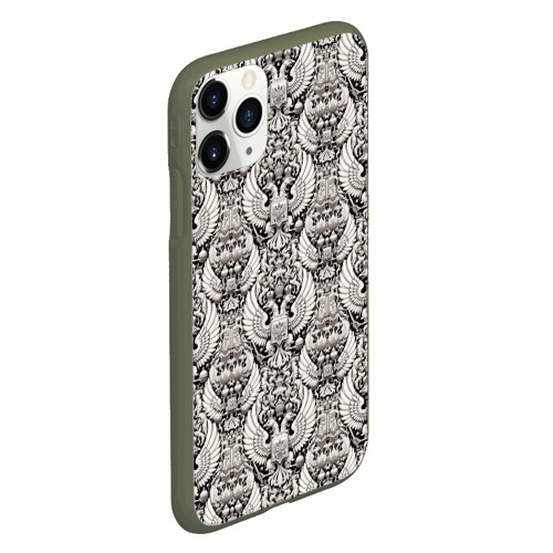 Чехол для iPhone 11 Pro матовый с принтом Греб России черный и белый паттерн, вид сбоку #3