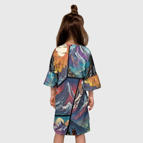 Детское платье 3D с принтом Mountains art, вид сзади #2