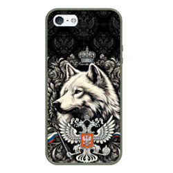 Чехол для iPhone 5/5S матовый Русский волк и герб России