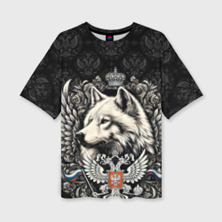 Женская футболка oversize 3D Русский волк и герб России