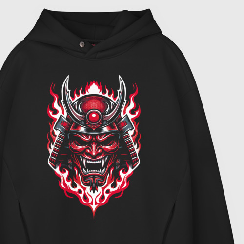 Мужское худи Oversize хлопок Samurai mask demon, цвет черный - фото 4