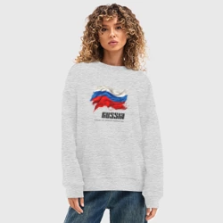 Женский свитшот oversize без начеса хлопок Развевающийся флаг России с надписью  - фото 2