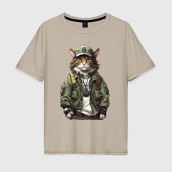 Мужская футболка хлопок Oversize Брутальный кот в форме