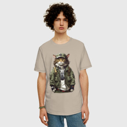 Мужская футболка хлопок Oversize Брутальный кот в форме - фото 2