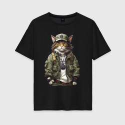 Женская футболка хлопок Oversize Брутальный кот в форме