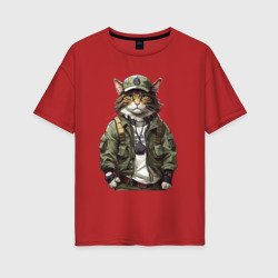 Женская футболка хлопок Oversize Брутальный кот в форме