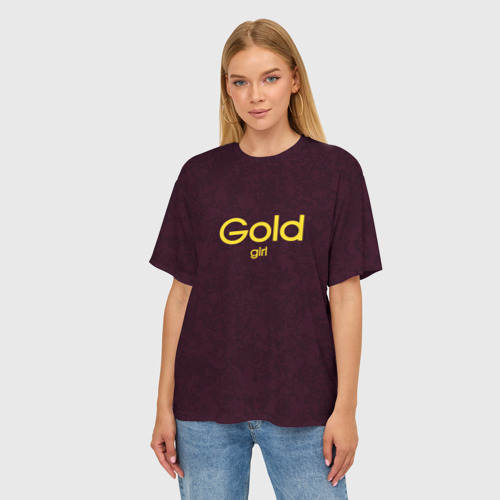 Женская футболка oversize 3D Gold girl, цвет 3D печать - фото 3