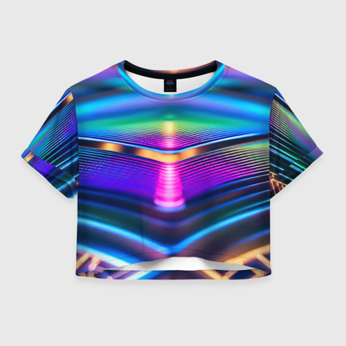 Женская футболка Crop-top 3D Неоновые линии платформы, цвет 3D печать
