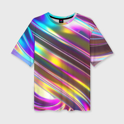 Женская футболка oversize 3D Неоновый скрученный металл разноцветный