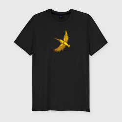 Мужская футболка хлопок Slim Золотая птица удачи  зимородок 