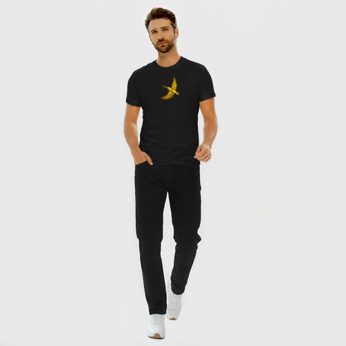 Мужская футболка хлопок Slim Золотая птица удачи  зимородок , цвет черный - фото 5