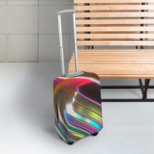 Чехол для чемодана 3D Неоновый крученный металл разноцветный, цвет 3D печать - фото 3