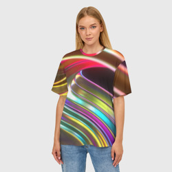 Женская футболка oversize 3D Неоновый крученный металл разноцветный - фото 2