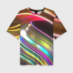 Женская футболка oversize 3D Неоновый крученный металл разноцветный
