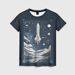 Женская футболка 3D Винтажный постер космос титан ракета 