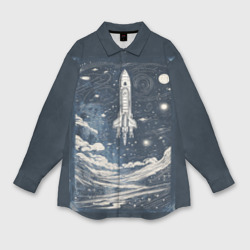 Мужская рубашка oversize 3D Винтажный постер космос титан ракета 