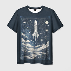 Мужская футболка 3D Винтажный постер космос титан ракета 