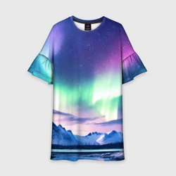 Детское платье 3D Северное сияние на природе ai art