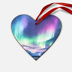 Деревянная игрушка Сердце Северное сияние на природе ai art