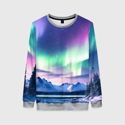 Женский свитшот 3D Северное сияние на природе ai art