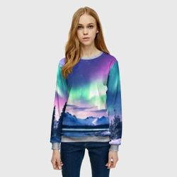 Женский свитшот 3D Северное сияние на природе ai art - фото 2
