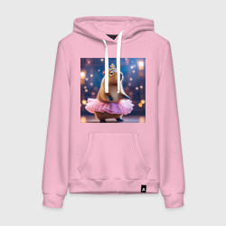 Женская толстовка хлопок Мем капибара балерина в розовой юбочке и короне