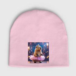 Детская шапка демисезонная Мем капибара балерина в розовой юбочке и короне