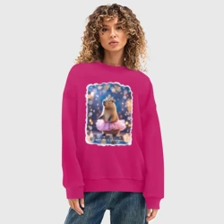 Женский свитшот oversize без начеса хлопок Мем капибара балерина: какая я прелесть - фото 2
