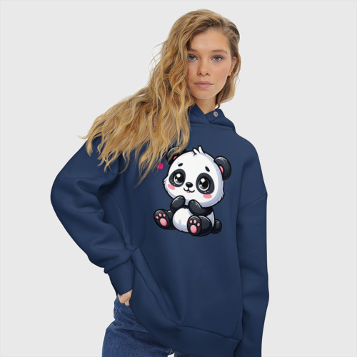 Женское худи Oversize хлопок с принтом Забавная маленькая панда, вид сбоку #3