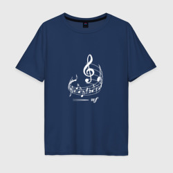 Мужская футболка хлопок Oversize Музыкальные ноты на нотном стане