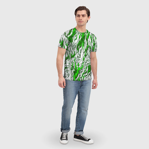 Мужская футболка 3D Белый и зелёный узор, цвет 3D печать - фото 5