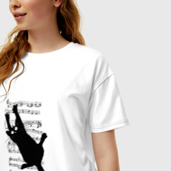Женская футболка хлопок Oversize Кот повис на музыкальных нотах - фото 2