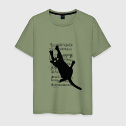 Кот повис на музыкальных нотах – Мужская футболка хлопок с принтом купить со скидкой в -20%