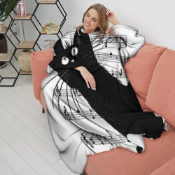 Плед с рукавами Кот повис на музыкальных нотах - фото 2