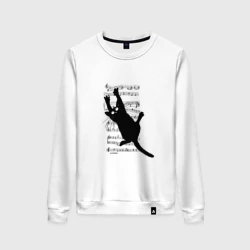 Женский свитшот хлопок Кот повис на музыкальных нотах