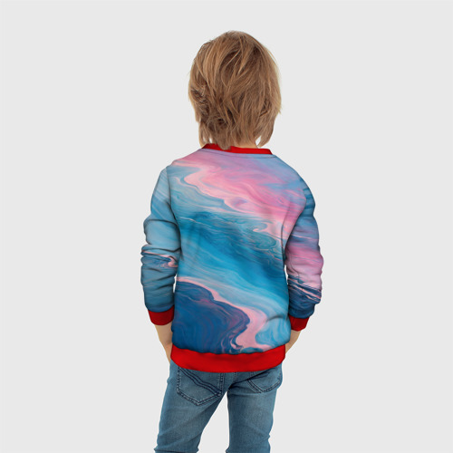 Детский свитшот 3D с принтом Смешение розовой и голубой воды, вид сзади #2