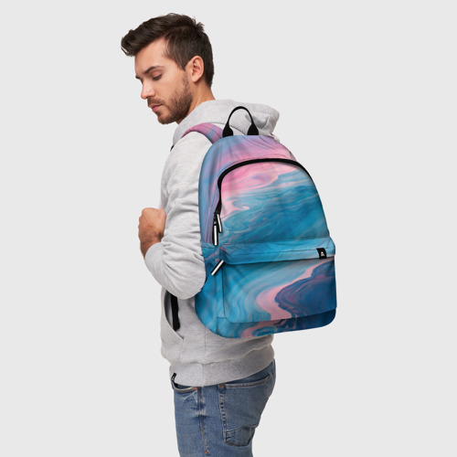 Рюкзак 3D с принтом Смешение розовой и голубой воды, фото на моделе #1
