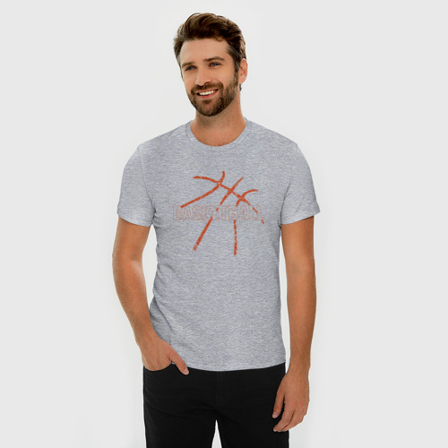 Мужская футболка хлопок Slim с принтом Мяч для баскетбола, фото на моделе #1