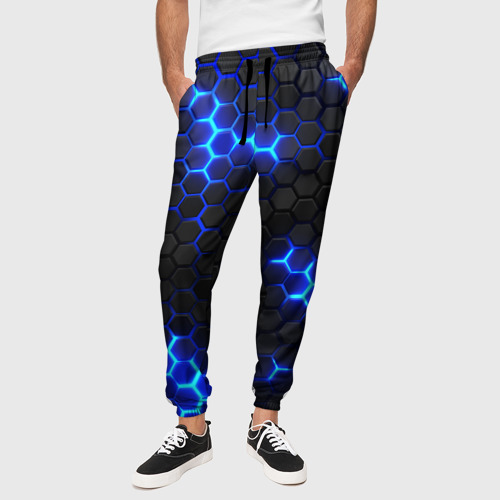 Мужские брюки 3D Неоновый синий, цвет 3D печать - фото 4