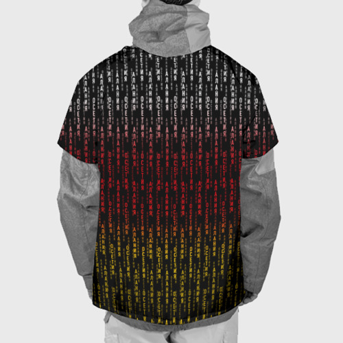 Накидка на куртку 3D Герб Осетии на фоне надписей, цвет 3D печать - фото 2