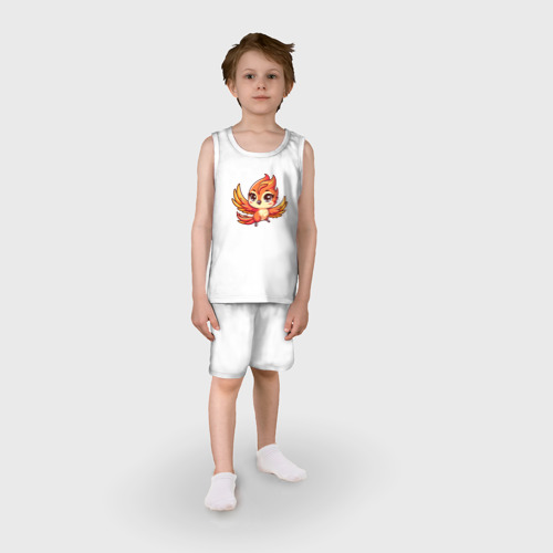 Детская пижама с шортами хлопок Милый мультяшный феникс, цвет белый - фото 3