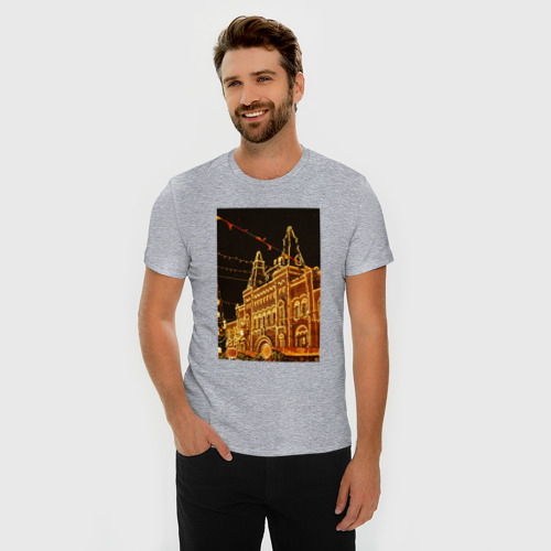 Мужская футболка хлопок Slim Столица в праздничных огнях, цвет меланж - фото 3