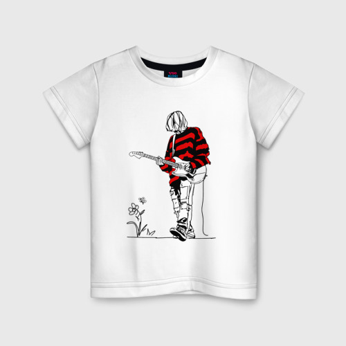 Детская футболка из хлопка с принтом Курт Кобейн Нирвана свитер, вид спереди №1