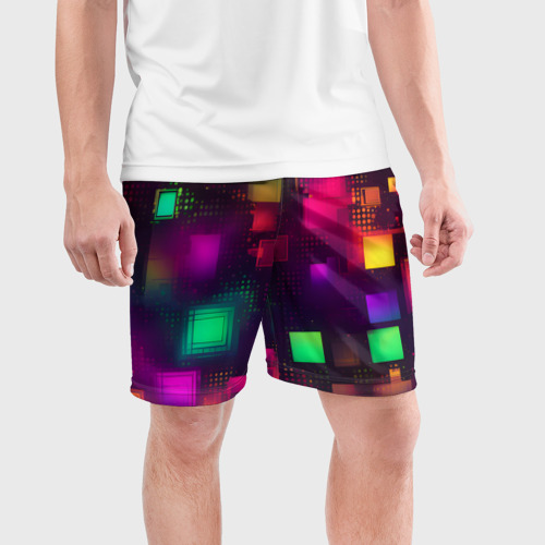 Мужские шорты спортивные с принтом Разноцветные квадраты и точки, фото на моделе #1